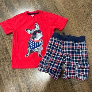 Gymboree 3T 4th of July patriotic plaid shorts dog shirt set EUC 🇺🇸 ❤️🤍💙